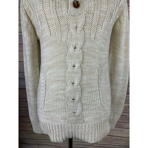 Vintage Fruit Of The Loom Womens M Sweater Cable Knit Cowl Neck Button Neck - Picture 3 of 8